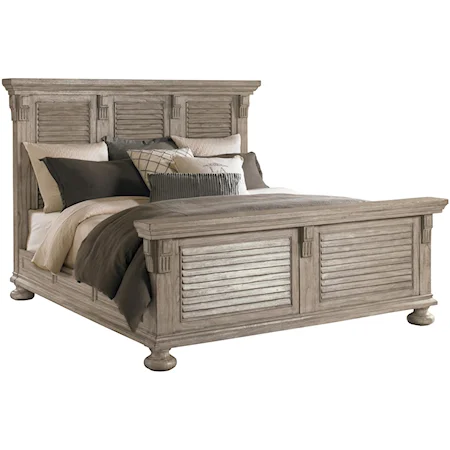 Queen-Size Colton's Point Headboard & Footboard Bed with Louvered Panels & Distressed Finish